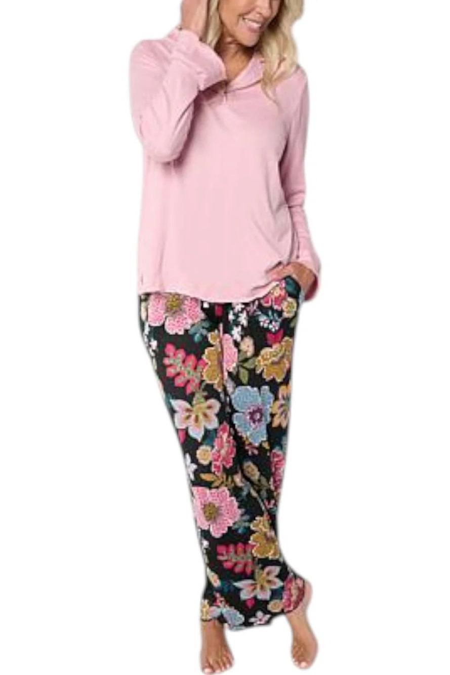 Comfort Code Women's 2pk Hacci Ribbed Knit PJ Set Mauve Floral - Regular